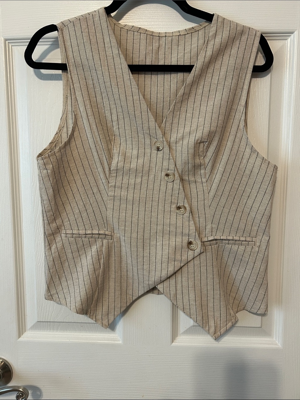 SHEIN Beige Pinstripe Button-Front Vest